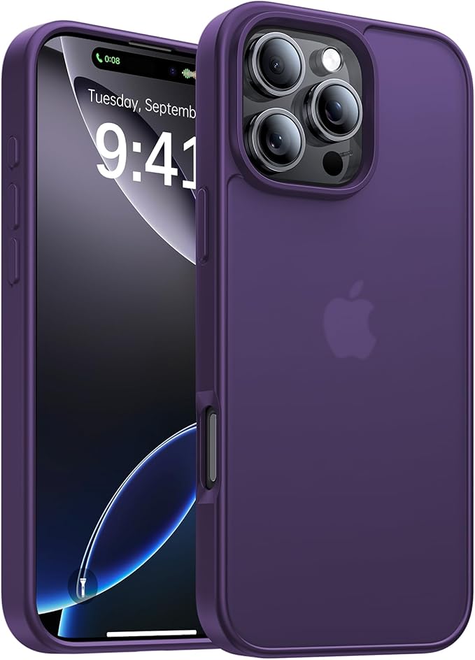 for iPhone 16 Pro Max Case, [Military-Grade Drop Protection][Anti-Yellowing] Shockproof Protective Translucent Matte Cover for iPhone 16 Pro Max Phone Case,Dark Purple