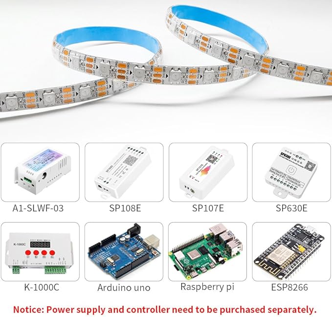WS2812B IC RGB 5050SMD ECO Individual Addressable LED Strip Light, 16.4FT 300LED 60LED/m Flexible Full Color IP65 Waterproof DC5V White PCB for DIY Project (No Power Adapter or Controller)