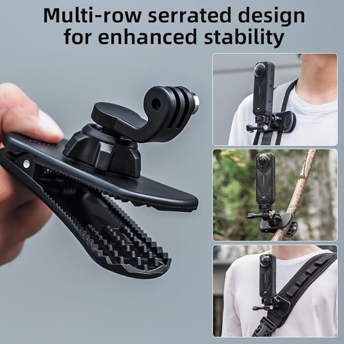 Insta360 X5 Backpack Clip Mount, 1/4" Quick Release 360° Adjustable Backpack Camera Clip Mount, 1/4" Bag Belt Holder Compatible with Insta360 X5/X4/X3/ One R/Go 2 and More Action Camera