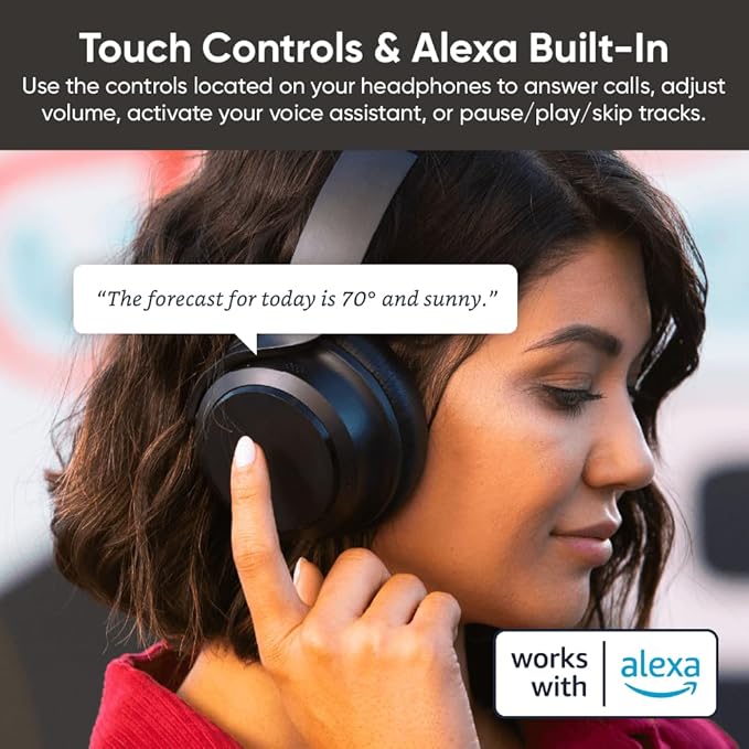 WYZE Noise Cancelling Headphones and Hard Case for Travel, Wireless Over The Ear Bluetooth Headphones with Active Noise Cancellation, Transparency Mode, Clear Voice Pick-up, Alexa Built-in