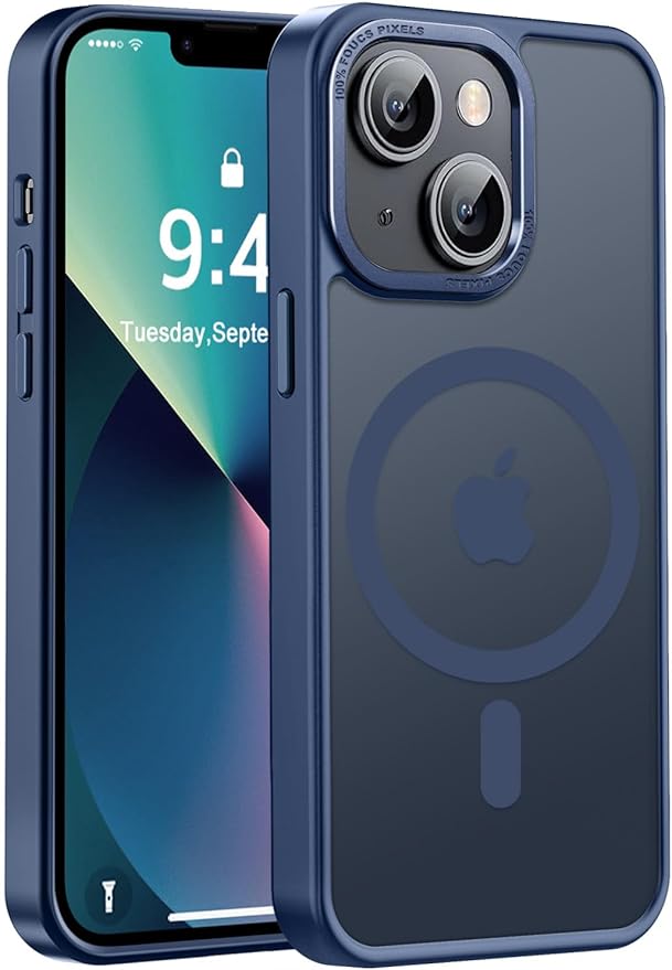 Newfuture Designed for iPhone 13 Case & iPhone 14 Case with Magnetic [13 FT Military Drop Protection] [Compatible with Magsafe] Slim Translucent Shockproof with Anti-Fingerprint Phone Case, Navy Blue