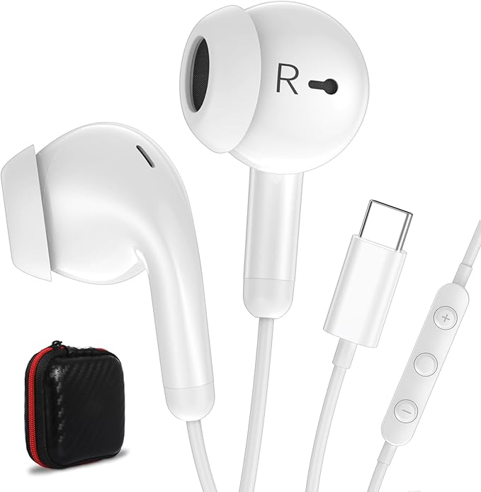 USB C Earbuds Wired USB Type-C Headphones for Apple iPhone 17 16 15 Pro/iPad 10th Generation for Galaxy S26 Pixel 10 Earphones with Microphone Volume Control Noise Isolating HiFi Stereo Headset White