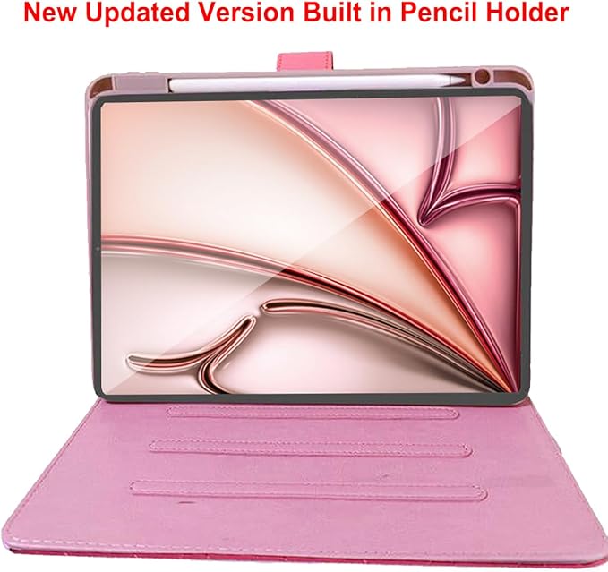 Changjia for iPad Air 11 Inch Case M4 2026/M3 2025/M2 2024,iPad Air 5th/4th Gen 10.9 Inch (2022/2020) with Pencil Holder,Girly Cute Crown Diamond Elegant Auto Sleep/Wake Stand Protective Case,Hot Pink