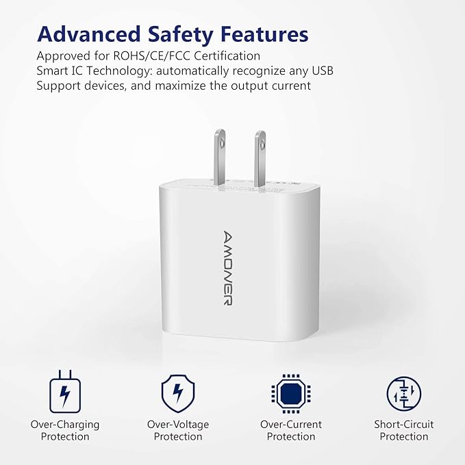 USB Wall Charger, Amoner 2Pack 15W 3-Port USB Charger Block iPhone Cube Charging Blocks for iPhone 14/13/12/11/X/XR/X/8/7/6, Galaxy, Android Phones and More