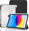 Case for iPad A16 11th Generation 11 Inch 2025, iPad 10th Generation 10.9 Inch 2022, Hybrid Protective Cover with Pencil Holder, Clear Transparent Back Shell Anti-Yellowing Case, Black