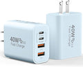 USB C Wall Charger Block, 2Pack 40W 4-Port C Charger Fast Charging Block PD Power Adapter +QC 3.0 USB A Wall Plug Multiport Type C Box Cube for i Phone 15/14/13/12/11 Pro Max, pad, Galaxy, Blue