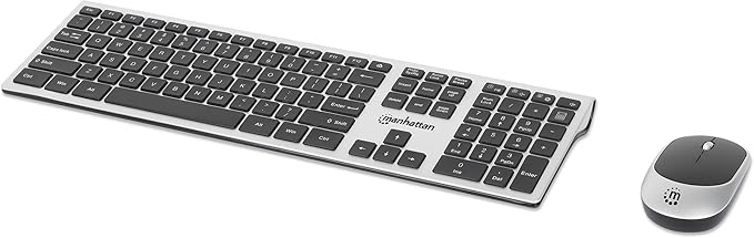 Manhattan Wireless USB Keyboard and Mouse Combo Set - Full-Size, Scissor Key Design, Quiet Typing, 1200 DPI Optical Mouse, Plug & Play Compatibility - 180788