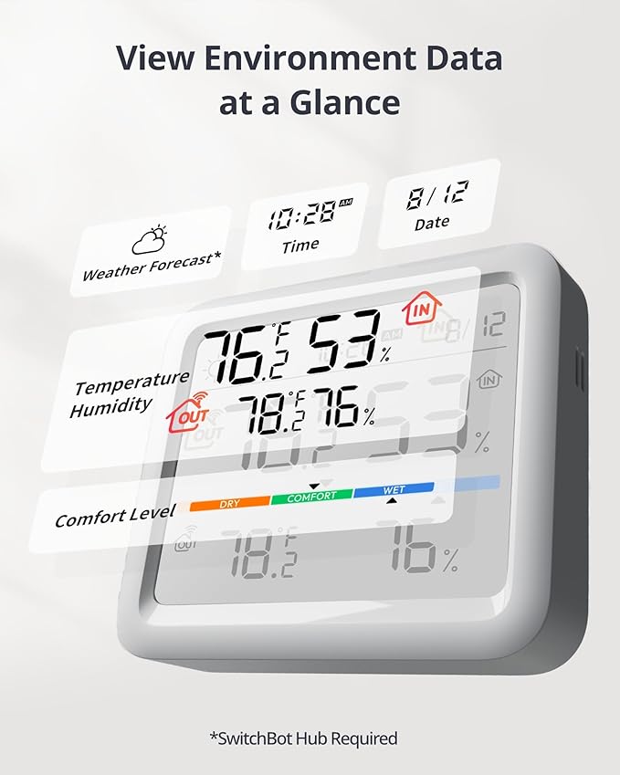 SwitchBot Bluetooth Temperature and Humidity Monitor Meter Pro Bundles with Hub Mini and Outdoor Thermometer