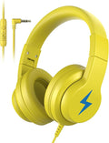 Candy Bila Kids Headphones, Wired Headphones for Kids Over Ear with Microphone, 85/94dB Volume Limiter Headphone for Girls Boys, Foldable Headphone for Learning & Entertainment, Yellow