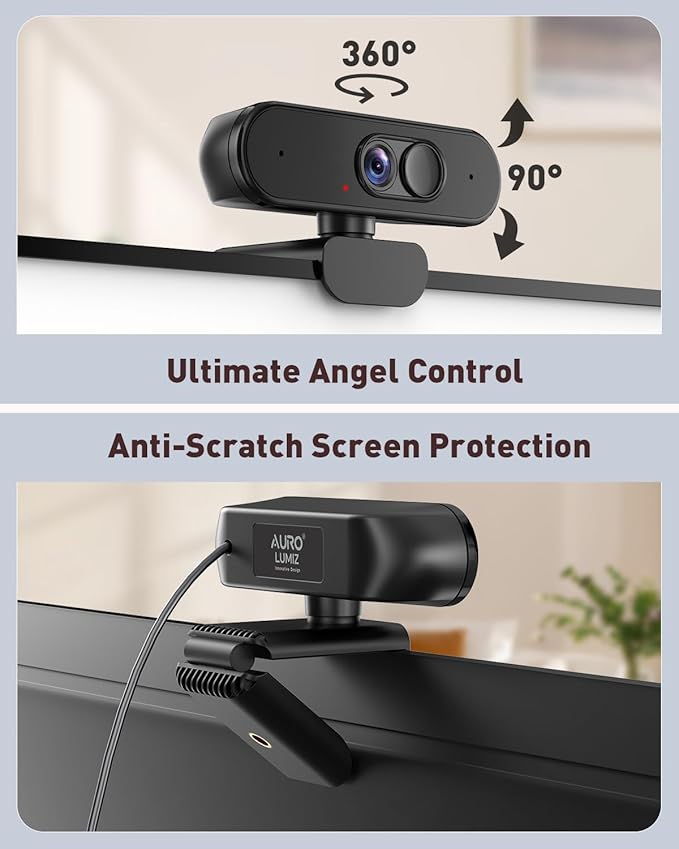 Webcam 1080P FHD with Mute and Cover Dual Privacy Protection, Dual Microphone, Natural Image, Extendable Tripod, for PC, Laptop, Zoom, Teams, Windows, MacOS