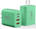 USB C Charger Block, 2Pack 40W 4 Ports Type C Fast Phone Charging Cubes PD Wall Plug+QC 3.0 USB A Charger Head Power Brick Box for iPhone 16/15/14/13/12/11 Pro Max, Pad, Galaxy, Pixel, Deep Green