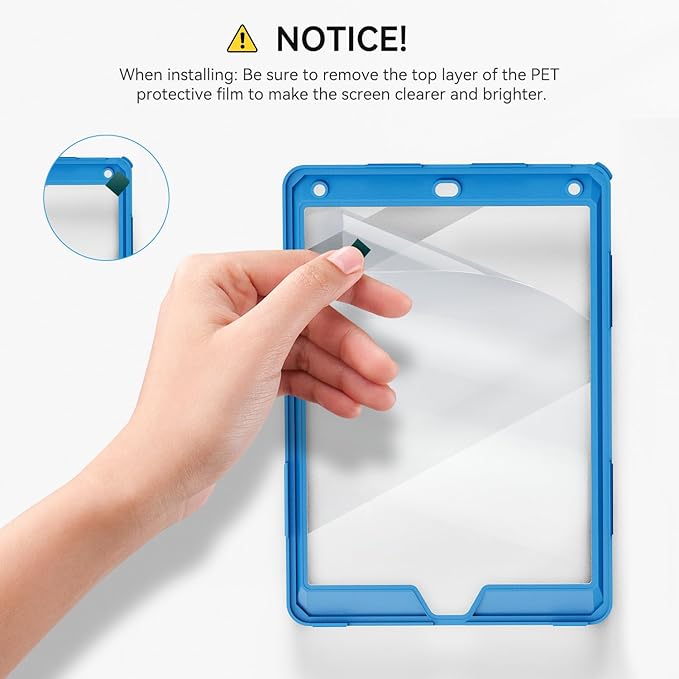 Case for iPad 6th/5th Generation 9.7'' with Screen Protector Pencil Holder [360 Rotating Hand Strap] &Stand, Drop-Proof Case for iPad 6th/5th/ Air 2/ Pro 9.7 (Black&Sky Blue)