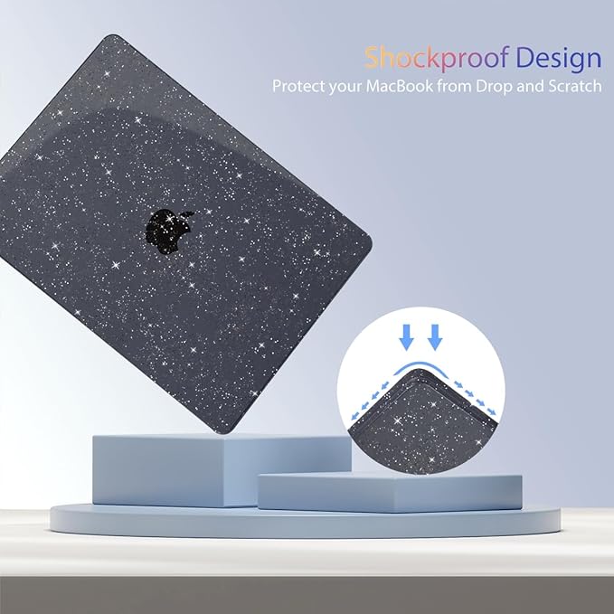 Teryeefi for M5 MacBook Air 13.6 inch Case with M2 M3 M4 2022 2023 2024 2025 2026 Release Model A2681/A3113/A3240/A3449, Glitter Protective Hard Shell & Keyboard Cover & USB 3 Adapter,Sparkly Black