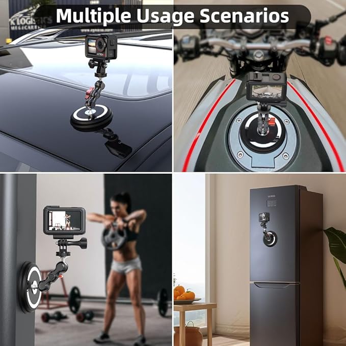 Strong Magnetic Camera Mount, Car Outside 1/4" Magnetic Camera Mount with 2 Ball Head, Attaches to All Metal Surfaces for GoPro 13/12/11/10, DJI Action 6/5 Pro/4, Nano, Insta 360 X5/X4 and More