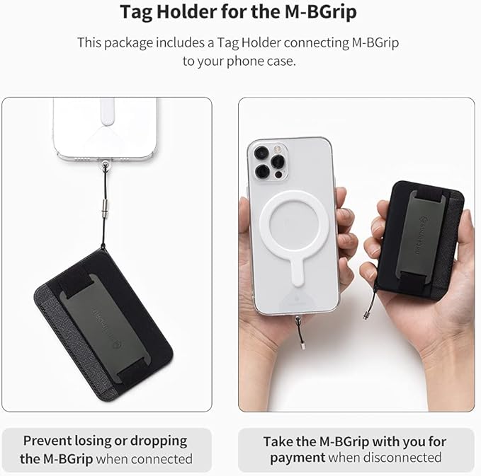 Sinjimoru for 3 in 1 MagSafe Wallet 2600g Magnetic Strength Phone Grip with Stretchy Fabric Secure Flap Anti-Drop Tag Holder for iPhone 16 15 14 13 12 M-BGRIP Navy