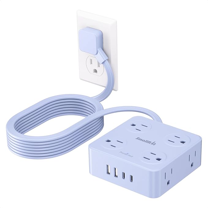 Extension Cord with Multiple Outlets, SMALLRT Surge Protector Outlet Extender, 6.5FT Flat Plug Power Strip with USB Ports, 8 Outlets, Power Strips with Surge Protection for Home Office Supplies, Blue