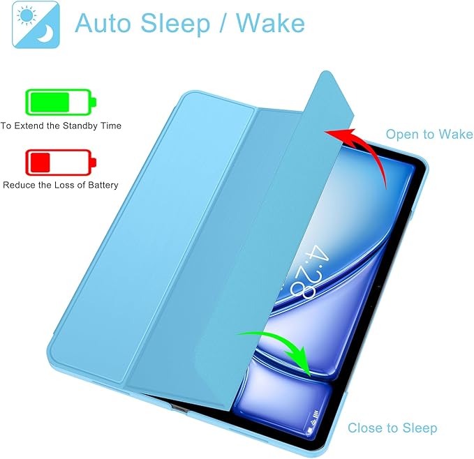 Soke Case for iPad Air 13 Inch (M3/M2) 2025/2024,iPad Pro 12.9 2022 2021(6th 5th Generation) - [Slim Trifold Stand + Auto Wake/Sleep],Protective Hard PC Back Cover (Blue)