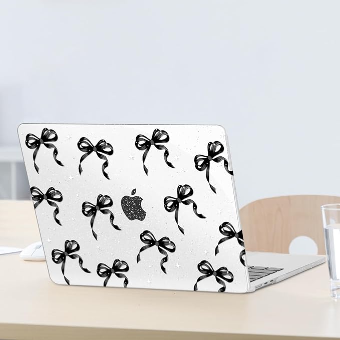 MOSISO Compatible with MacBook Air 13 inch Case M5 2026 M4 2025 M3 M2 2024-2022 A3449 A3240 A3113 A2681, 3 in 1 Kit Ribbons Bows Sparkly Plastic Hard Shell Case for MacBook Air 13.6 inch Case, Black