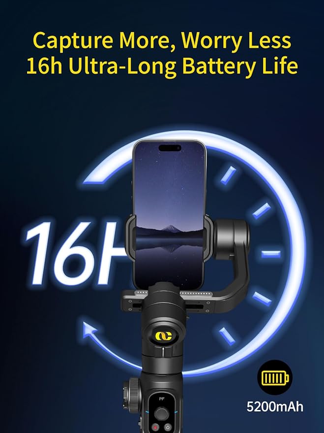AOCHUAN Gimbal Stabilizer for Smartphone, 3-Axis Industry-Standard Gimbal w/360°Rotation, Phone Stabilizer Built-in Extension Rod, Professional Gimbals w/Fill Light for iPhone/Android-Smart S2