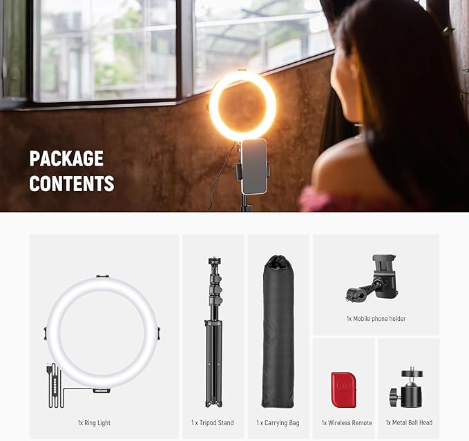 NEEWER Basics 8" RGB LED Ring Light with Tripod Stand, 7 Modes/3200-6500K/10 Dimming Levels, Phone Holder Selfie Ringlight Lighting for iPhone TikTok Vlog Makeup Video Recording Streaming, R08