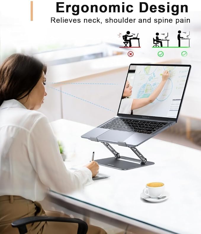 Aoviho Adjustable Laptop Stand for Desk,Portable Laptop Stand Holder and Riser,Foldable Aluminum Notebook Computer Stands for MacBook Air Pro HP Lenovo Dell Samsung Chromebook, 10-15.6 inch, Grey
