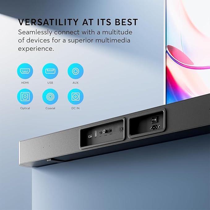 GEOYEAO Soundbar, 2.1 Speaker with Dolby Atmos, 190W Six Speakers 37 inch Sound Bars for TV, Bluetooth & HDMI-ARC Surround Sound System with HDMI-ARC/Optical/AUX/Bluetooth Connection