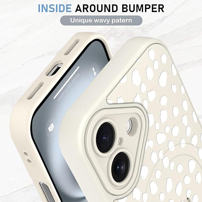 KANGHAR Compatible with iPhone 16 Case, Support for MagSafe, Silicone Speck Leopard Cute Pattern, Wristband Kickstand Camera Protection Soft Slim Cover for Girls Women -White