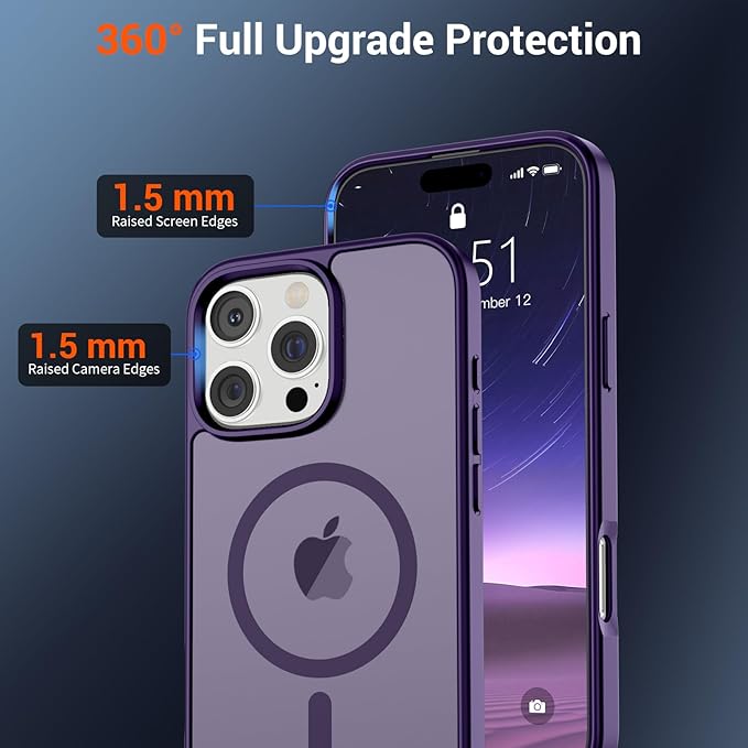 SUPFINE Magnetic for iPhone 16 Pro Max Case(Compatible with MagSafe)(Military Grade Drop Protection) Slim Translucent Matte Shockproof with Anti-Fingerprint Phone Case,Dark Purple