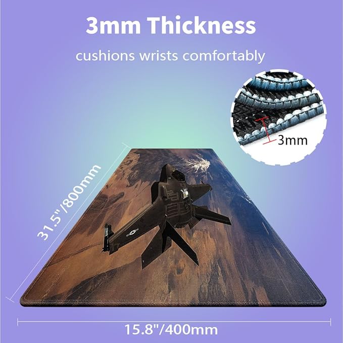 Large Gaming Mouse Pad 31.5" x 15.8" - Soaring Supremacy F-35 Lightning II Fighter Jet Dominates the Sky Above Majestic Mountains, Extra XXL Office Decor, Premium Stitched Anti-Slip Desk Mat
