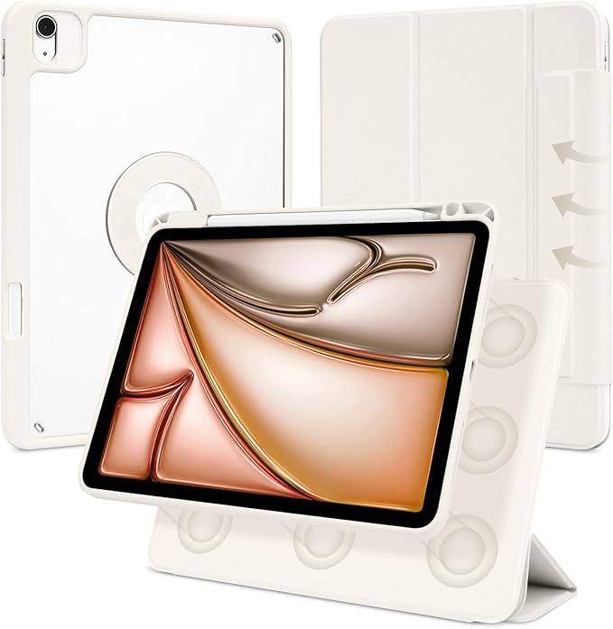 Case for iPad Air 11 Inch M4/M3/M2 2026/2025/2024, iPad Air 10.9" 5th/4th Gen. 2022/2020, iPad Pro 11" 4th/3rd/2nd 2022/2021/2020 with Pencil Holder, Vertical Stand, Detachable Magnetic, White