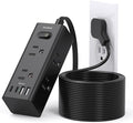 15Ft Extension Cord with Multiple Outlets, Flat Plug Power Strip Surge Protector with 15 Ft Long Cord, 6 Outlet 4 USB Ports (2 USB C), Multi Outlet Wall Plug for College, Dorm Room Essentials(Black)