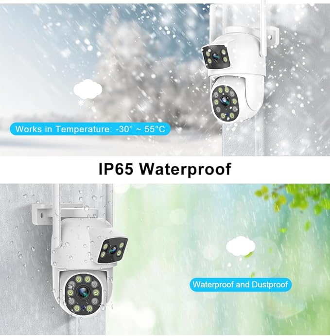 EVERSECU Dual Lens Linkage 6MP WiFi PTZ Security Camera Outdoor, 360° View, Auto Tracking, Motion Detection, Color Night Vision, 2-Way Audio, Compatible with Alexa