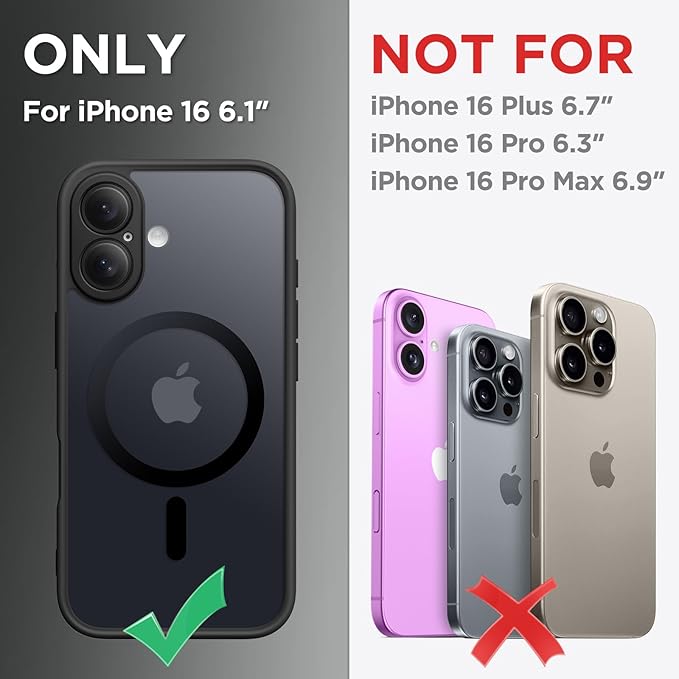 CAPRARO Magnetic Compatible with iPhone 16 Case, Upgraded [Full Camera Protection] [Compatible with MagSafe] Protective Translucent Matte Women Girl Phone Case Cover, Black