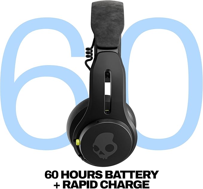 Skullcandy Icon ANC Wireless On-Ear Bluetooth Headphones, Active Noise Cancelling, 60 Hours Battery, Sweat Water Resistant, Foldable Durable Travel Ready, Microphone for iPhone Android - True Black