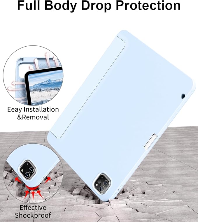 for iPad Pro 12.9 Case (6th/5th/4th/3rd Generation 2022/2021/2020) & ipad Air 13 inch case (M3 2025/M2 2024) with Pencil Holder, Smart Slim Trifold Stand Case with Soft TPU Back (Sky Blue)