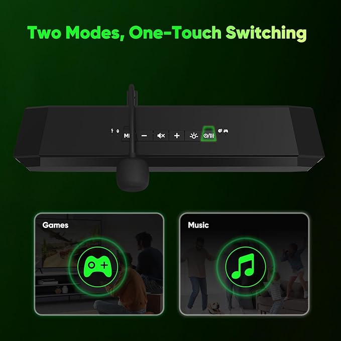 INGA Computer Speakers with Detachable Mic, Plug-and-Play USB Soundbar with Dynamic Lighting, Game/Music Modes, Compatible with PC, Laptop, PS5, Mac