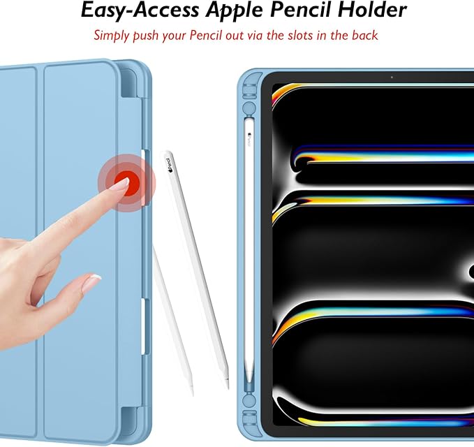 iMieet iPad Pro 13 Inch Case (M5/M4) 2025/2024 with Pencil Holder, Trifold Stand Smart Case with Soft TPU Back, Auto Wake/Sleep (Azure Blue)