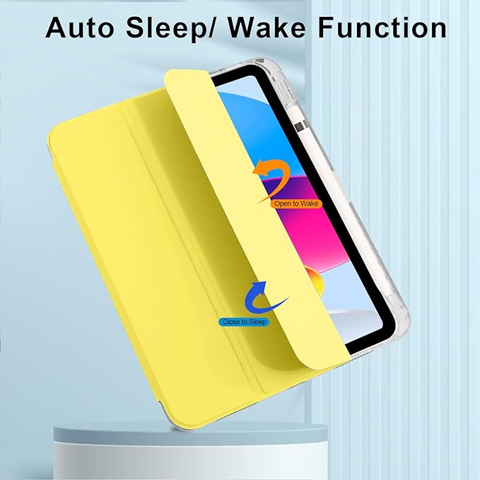 Case for iPad A16 11th Generation 11" 2025, iPad 10th Generation 10.9 Inch 2022, Hybrid Protective Cover with Pencil Holder, Clear Transparent Back Shell Anti-Yellowing Case, Yellow