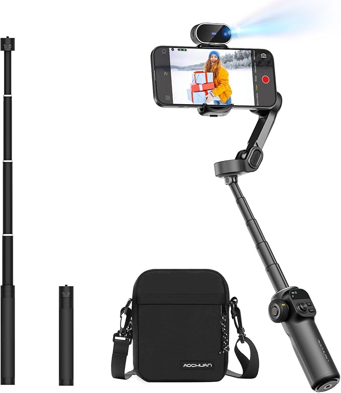 AOCHUAN 3-Axis Gimbal Stabilizer for Smartphone Smart X2 Black Kit & B10 Storage Bag & E10 Extension Rod