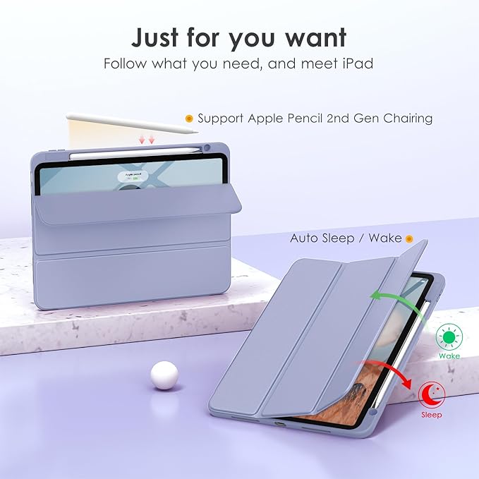 VIKESI for iPad Pro 11 Inch 4th/3rd/2nd/1st Generation Case, iPad Air 11-inch / 5th / 4th Generation Case with Clear Back,Pencil Holder,Auto Sleep/Wake,Camera Protection,Blue Purple
