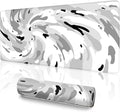 Gaming Mouse Pad L (31.5x11.8in) - Abstract Grey & White Liquid Swirl, Modern Fluid Art Pattern - Office Desk Decor