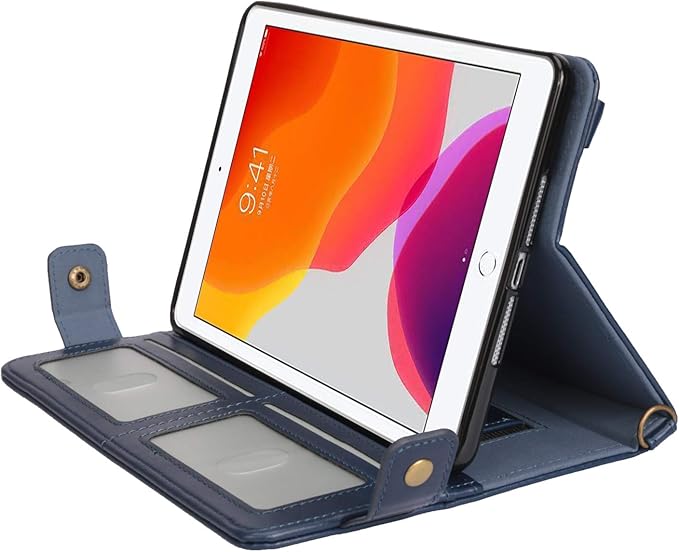 Handbag Case for Apple iPad 5/iPad 6 9.7", iPad Air 1st/2nd Generation Cases, Techcircle Folio Stand Crossbody Wallet Case with Pencil Holder, Hand Strap & Shoulder Strap Soft Protective Cover, Navy