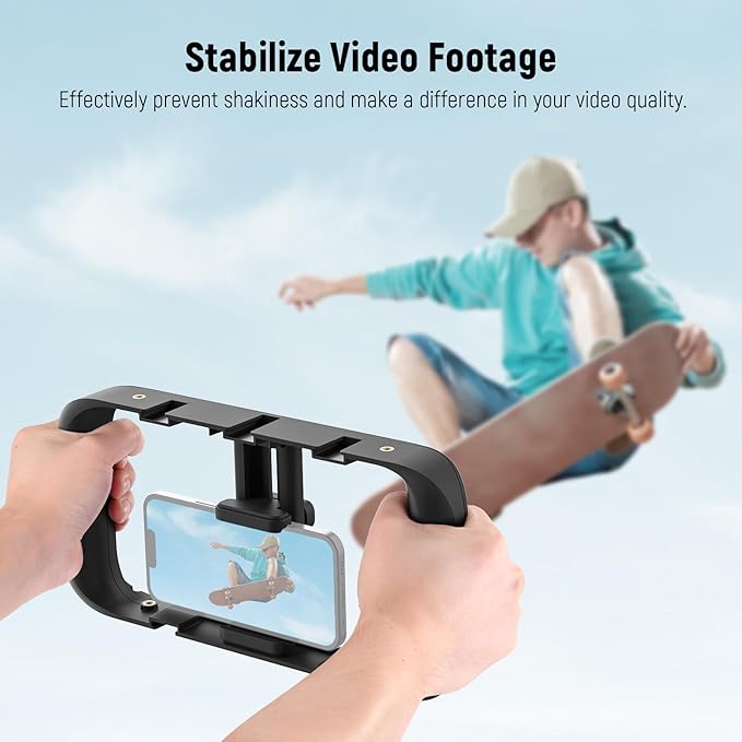 NEEWER Mobile Phone Video Rig, Mobile Phone Grip Stabiliser Cage with Cold Shoe and 1/4 Inch Thread, Video Recording Film Rig, Compatible with iPhone 16 15 Pro Max Plus 14 13 Mini X XS Max XR