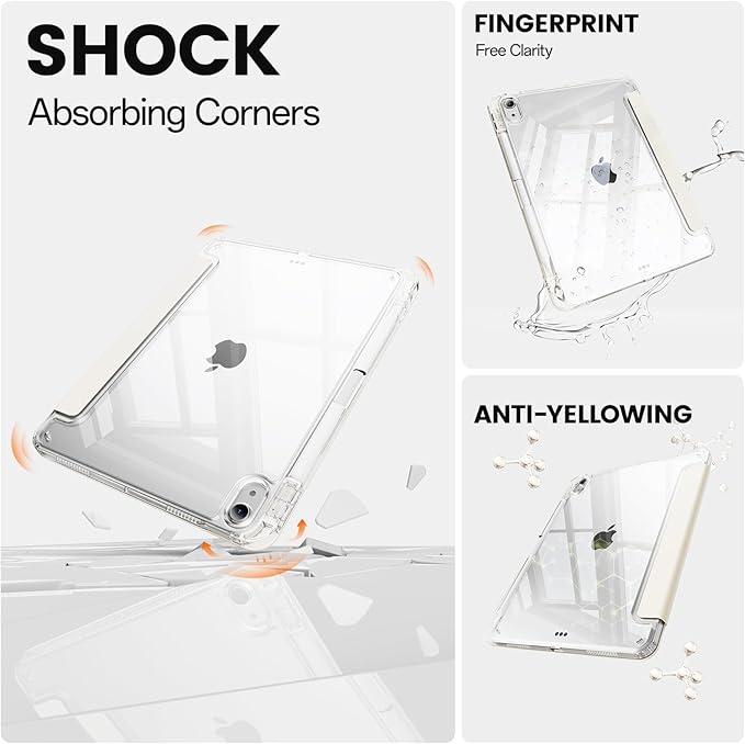 Clear Case for iPad mini 7 A17 Pro 8.3 Inch, iPad mini 7th/6th Generation Case (2024/2021),Slim Shockproof Transparent Back,Y-Shaped Mutil Angles Folding,Supports Pencil Pro&USB-C (Cream White)