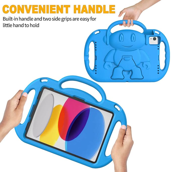 Kids Case for iPad 11th Generation (A16) 11" 2025 & 10th Gen 10.9" 2022 & iPad Air 11" 2025/2024 & Air 5th/4th Gen & Pro 11, Durable Protective Cover with Shoulder Strap Handle Stand, Blue