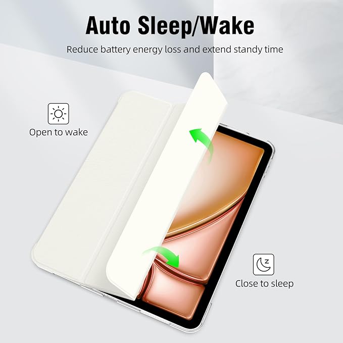 for iPad Air 13 inch M4/M3/M2 2026/2025/2024 Case, iPad Pro 12.9 (6th/5th Generation 2022/2021), Hard PC Translucent Frosted Back Shell Case with Auto Wake/Sleep, Trifold Stand Cover, White