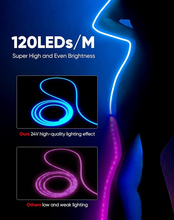 Shine Decor 24V Neon Rope Lights Smart APP Control Music Sync, 32.8FT/10M RGB Neon LED Strip Lighting for Indoor Outdoor Bedroom Gaming Light, Color Changing Dimmable Flexible IP65 Waterproof