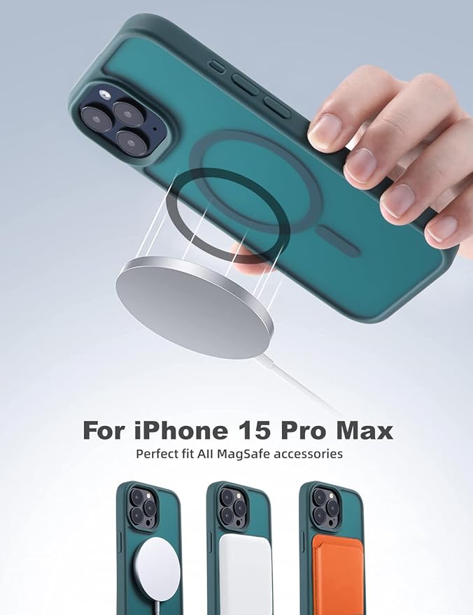 Tigowos Compatible with iPhone 15 Pro Max case Fits MagSafe 10FT Drop Resistant Matte Skin Feeling Shockproof Back Cover Fits iPhone 15 Pro Max Phone Cases, Turquoise Green