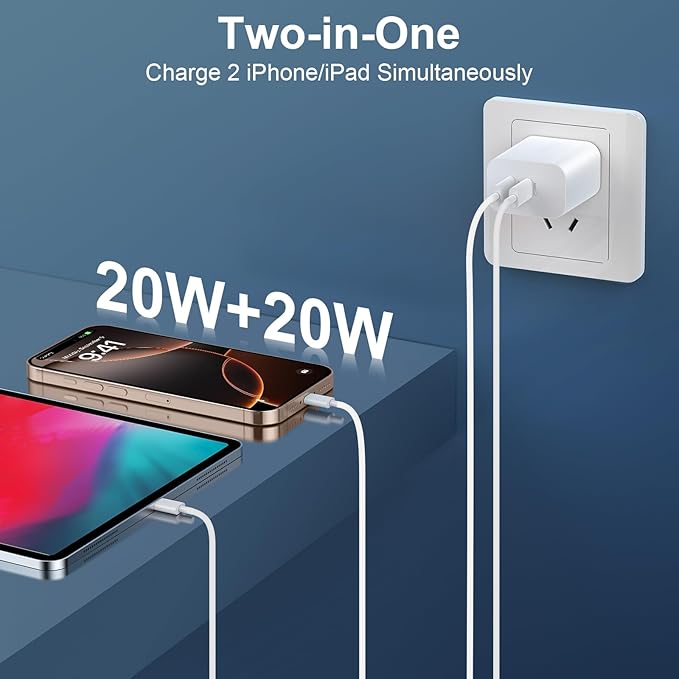 20W Dual Port Type C Fast Wall Charger Power Adapter, USB C Charging Block with 3FT USB-C to C Cable for Phone 17/16/15/15 Plus/15 Pro/15 Pro Max, Pad Pro/Air, Android Phone