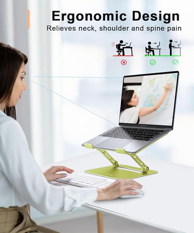 Aoviho Laptop Stand for Desk,Adjustable Laptop Stand Holder and Riser,Foldable Aluminum Notebook Computer Stands for MacBook Air Pro HP Lenovo Dell Samsung Chromebook, 10-15.6 inch,Yellow Green